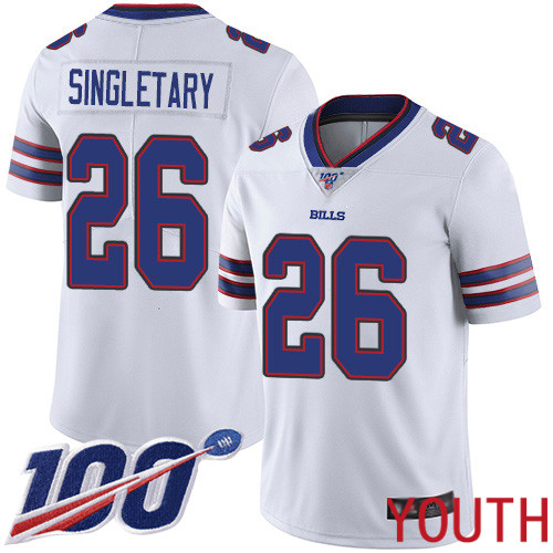 Youth Buffalo Bills #26 Devin Singletary White Vapor Untouchable Limited Player 100th Season NFL Jersey